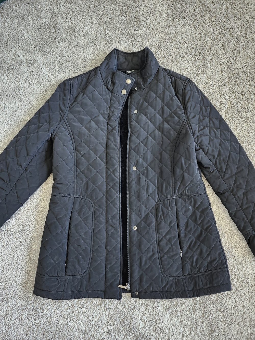 Lady Hathaway Black Quilted Snap Zip Up Jacket Hidden Pockets
